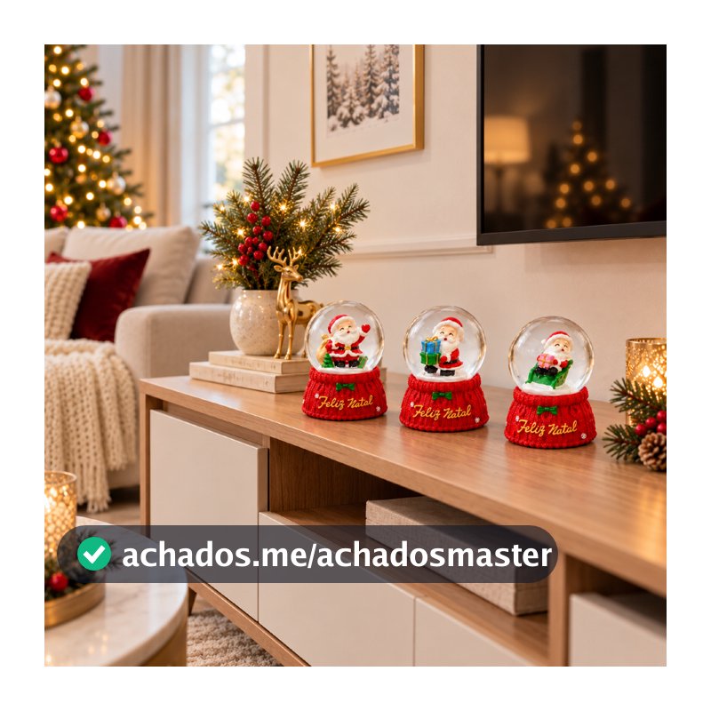 Globo de Neve Natalino com Luz LED Mini Papai Noel Enfeite Decoração de Natal