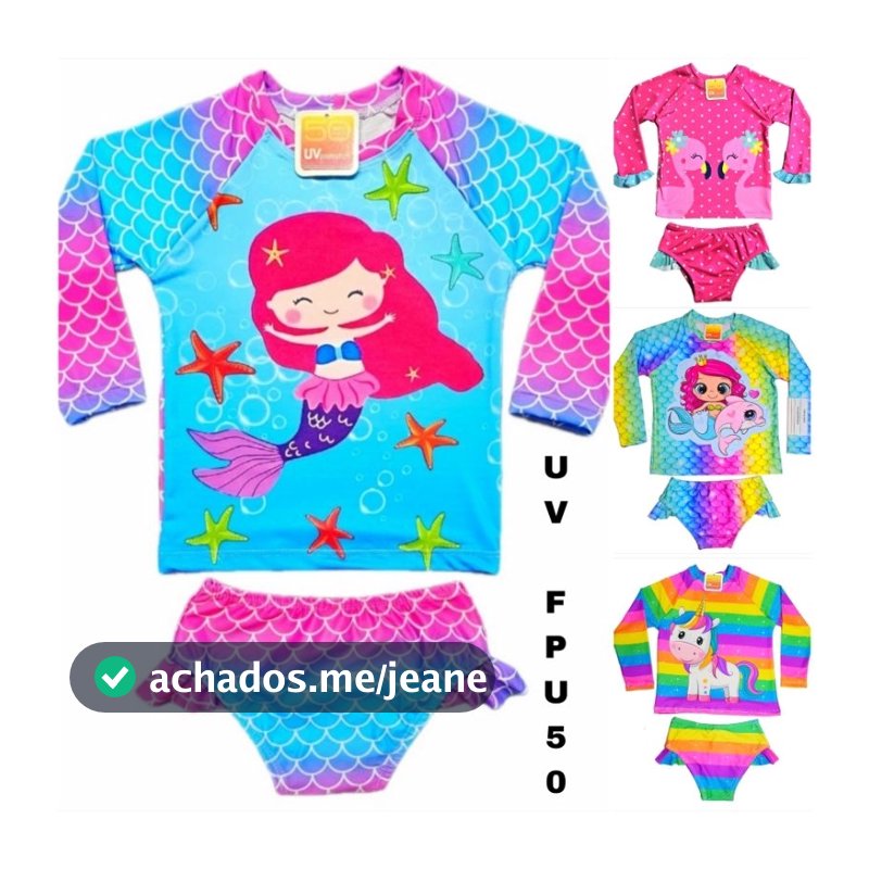 Conjunto infantil Biquíni Blusa Proteção UV50+ Menina Piscina Verão natação