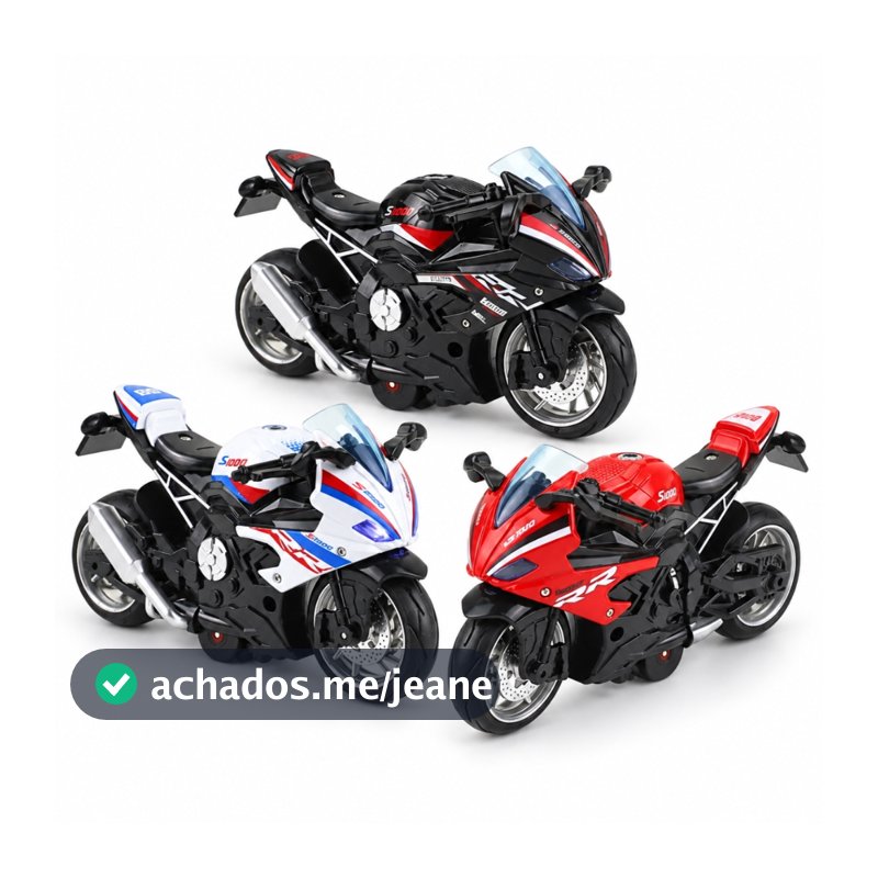 Brinquedo Moto de Ferro Esportiva Com Fricção Luz e Som 1 Peça