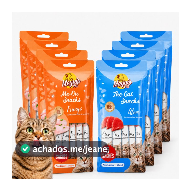 Petisco Cremoso Gatos Sachê tipo Churu Úmido C/4 Pacotes (20 Sachês 15g)