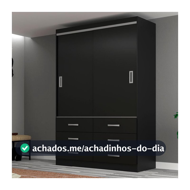 Guarda-Roupa Solteiro Veneza 2 PT 6 GV Preto