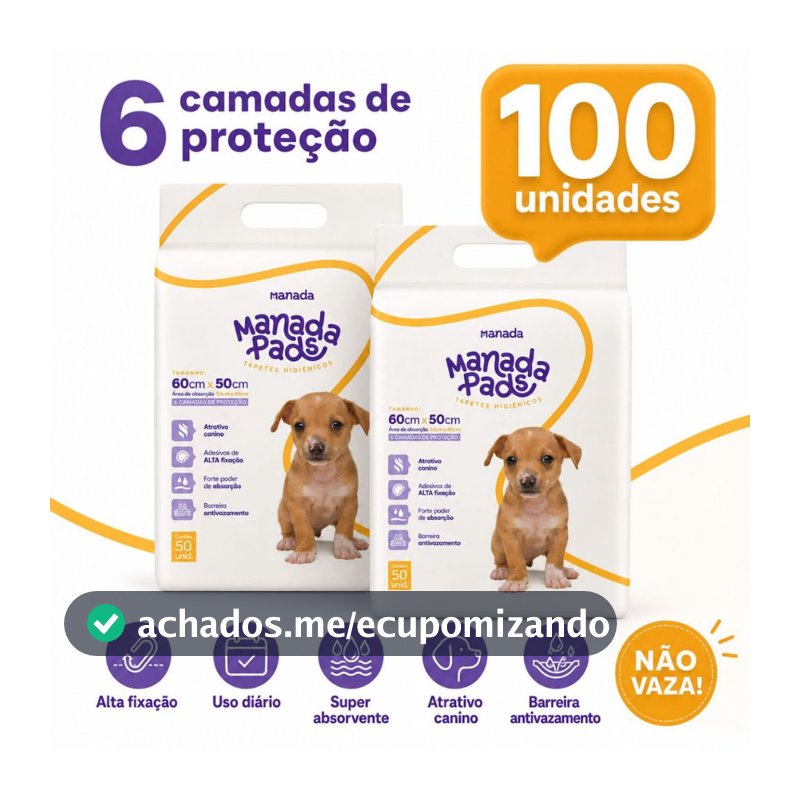 Kit 02 Tapete Higiênico Para Cães Manada Pads Neutro 50X60cm