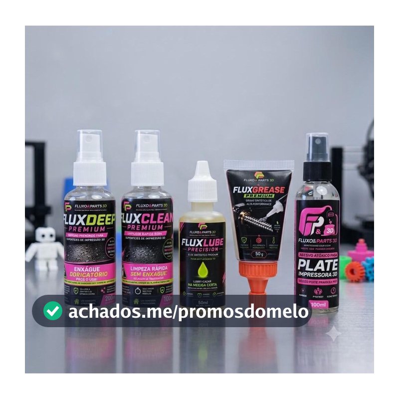 Kit para manutenção 3D FluxClean, Óleo, FluxGrip Fixação, Limpeza FluxDeep e Graxa Sintética