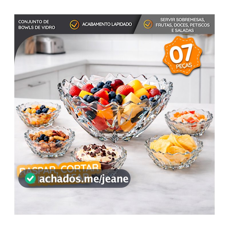Conjunto de Tigelas de Vidro 7 Peças para Sobremesa e Salada Mesa Posta