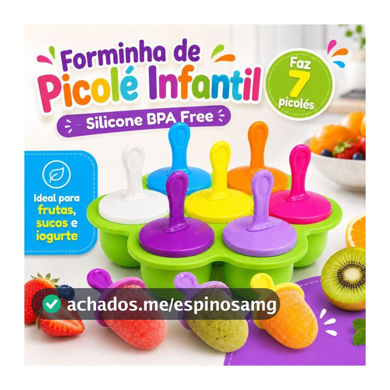 Forminha de Picolé Infantil em Silicone BPA Free com 7 Moldes