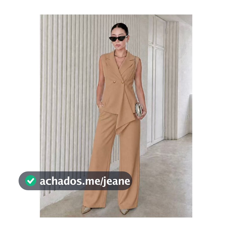 REF：H1055 - Conjunto feminino sem mangas, colete, bainha irregular, cintura alta, perna larga, calça