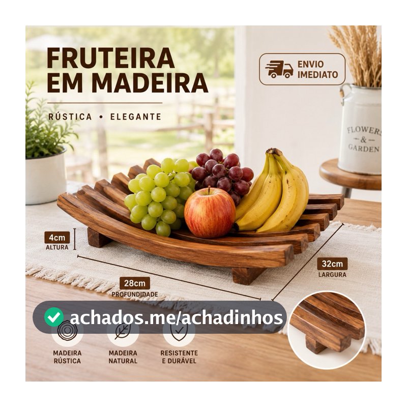 Fruteira De Madeira Rústica 32x28 Centro de Mesa Madeira Pinos Cesta de Frutas ou Porta Pratos