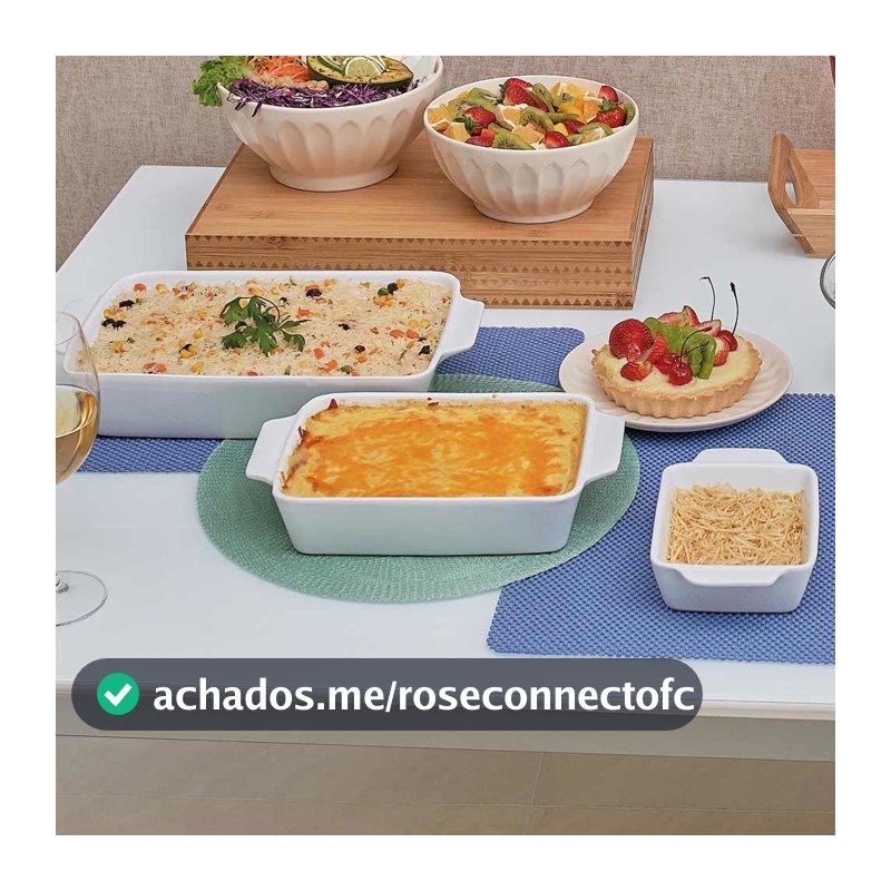 Jogo De Assadeira Cerâmica Branca Conjunto Com 3 Assadeiras