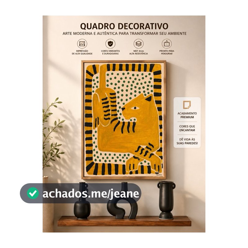 QUADRO DECORATIVO - ARTE INDIGINA AMARELA - ONÇA AMARELA - 90 X 60 CM