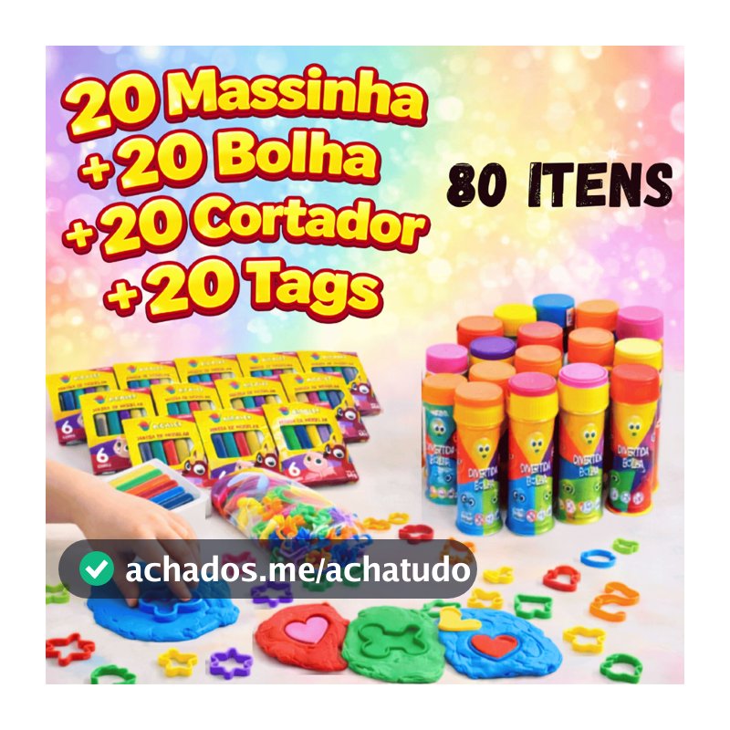 Kit 20 Cx Massinha de Modelar + 20 Bolha de Sabão + 20 Cortador + 20 tag Festa Lembrancinhas de aniversário Infantil