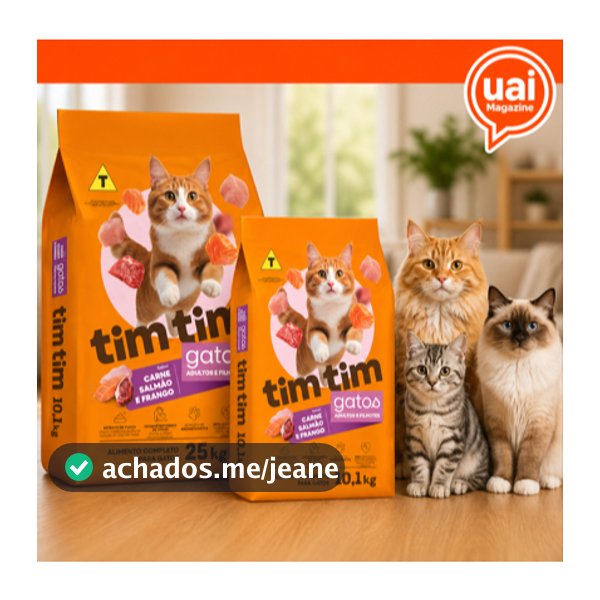 Ração Gatos Filhotes e Adultos 25kg ou 10kg Tim Tim Cat Sabor Salmão Carne Frango
