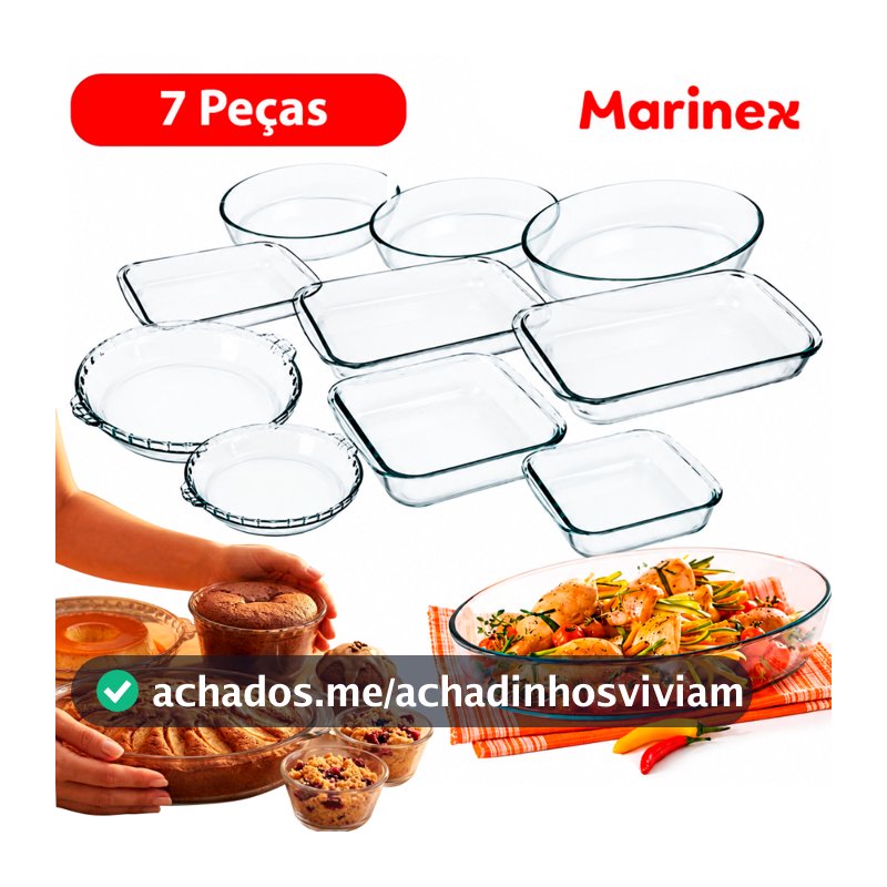 Conjunto Marinex  Kit  Jogo de Travessas 7 peças Variadas em Vidro Temperado próprias P/ Forno