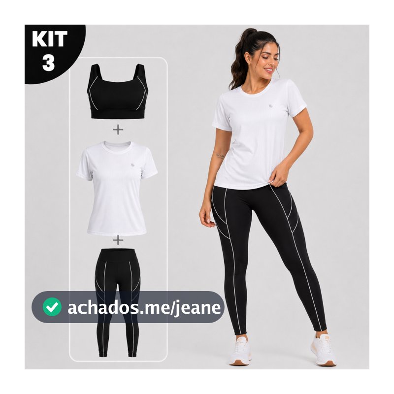 Conjunto Fitness Feminino 3 Peças Legging Cintura Alta + Top + Camisa Dry Fit Academia Zero Transparência