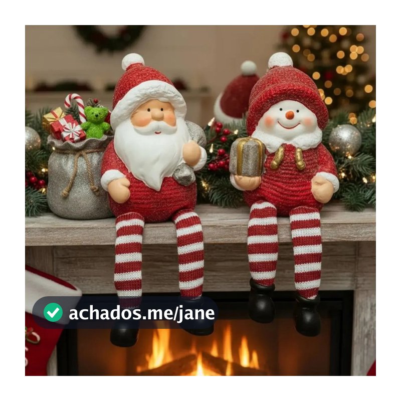 Enfeite De Natal Papai Noel e Boneco de Neve Cerâmica 22cm  2 unidades