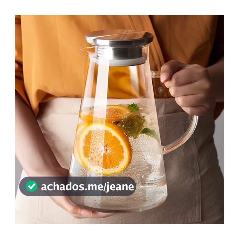 Jarra de Vidro 1,8L Borossilicato Transparente com Tampa Inox Linha Mesa Posta Jarra de Suco Geladeira
