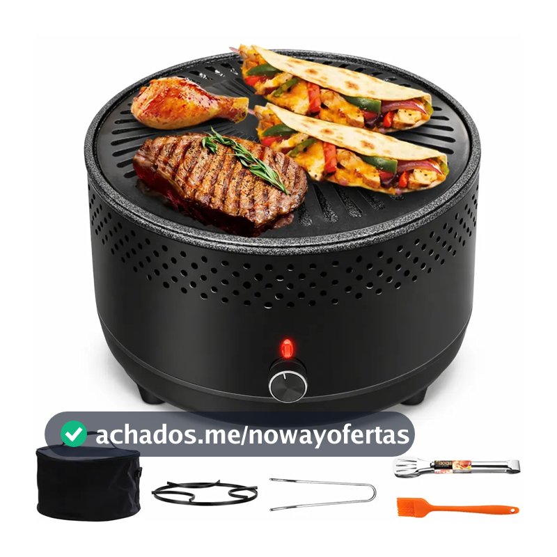 Churrasqueira Portátil a Carvão Multifuncional Ventoinha Dupla Alimentação com Bolsa para Camping e Churrasco USB-C