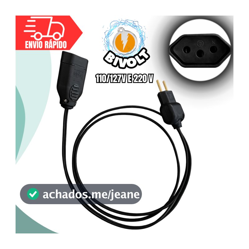 Extensão Elétrica Bivolt 10A Cabo Cordão Prolongador Preta 5Cm / 50Cm / 1 Metro / 1,5M / 2M / 3M /5M