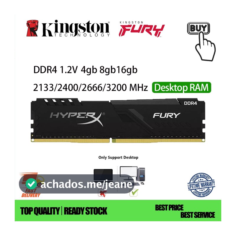 Kingston HyperX FURY RAM DDR4 4/8/16GB 2133 2400 2666 3200 MHz Desktop Memory PC Ram udimm dimm Memória De 288 Pinos