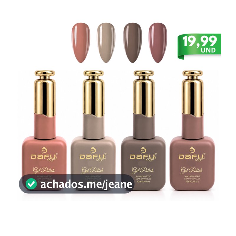 Kit 4 Esmaltes em Gel Dafu Nova Coleção Infinito Glow Sem Hema/Tpo 12ml Nude Rose Seca Cabine Uv/Led