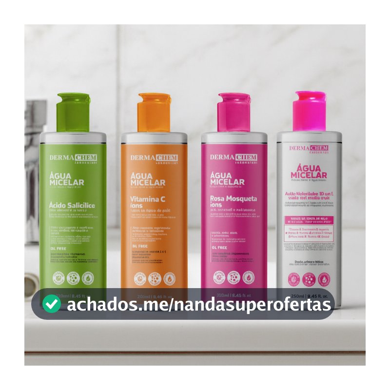 Água Micelar Dermachem Vitamina C Rosa Mosqueta Ácido Hialurônico Limpeza Facial Demaquilante 250ml