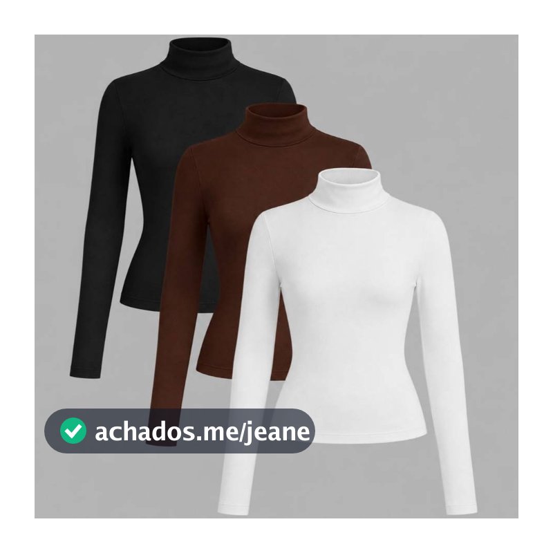 KIT 3 Blusas Feminina Manga Longa Cacharrel Confortável Básico Gola Alta