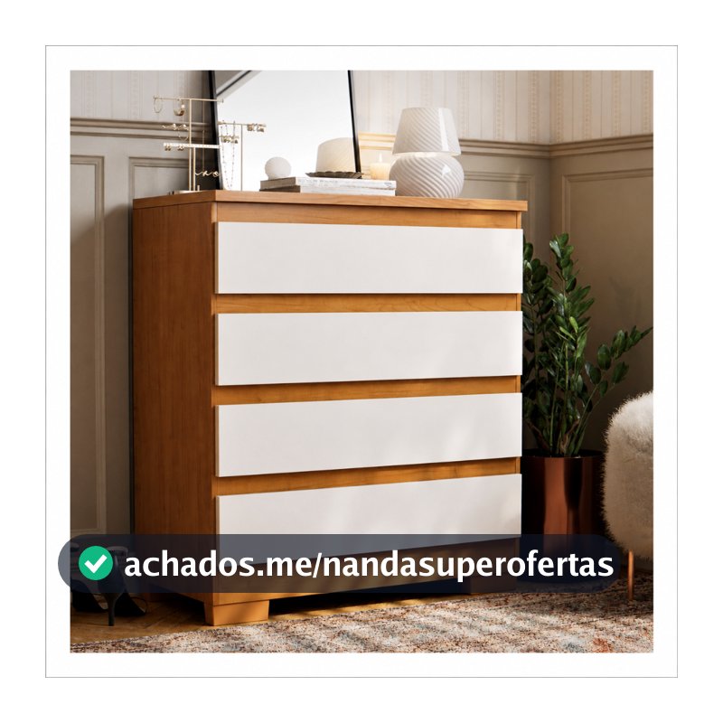 Cômoda 4 Gavetas Para Quarto MDF Corrediças Telescópicas E Pés Multiuso Roupas Resistente Imperial