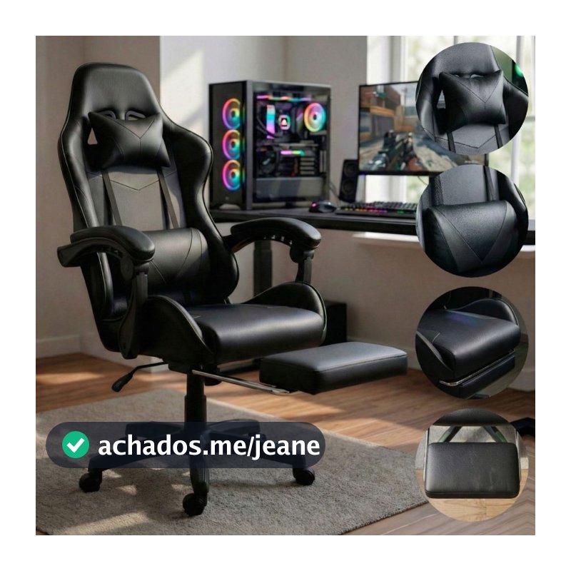 Cadeira Gamer Preta Ergonômica Reclinável Confortável Com Rodinha