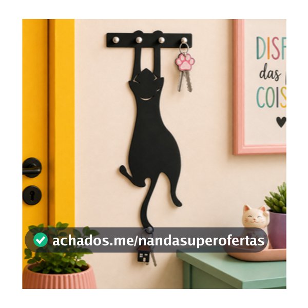 Porta Chaves Gato Pendurado Decorativo Com Ganchos Mdf 3mm