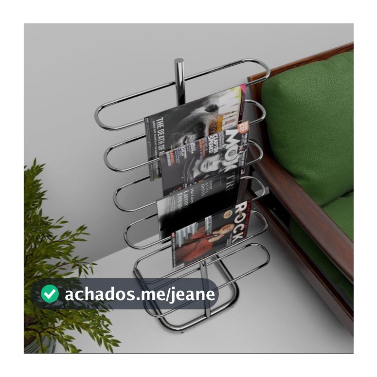 Revisteiro de Chão para Escritório e Salão Flape Preto, Branco, Cinza e Luxo Cromado