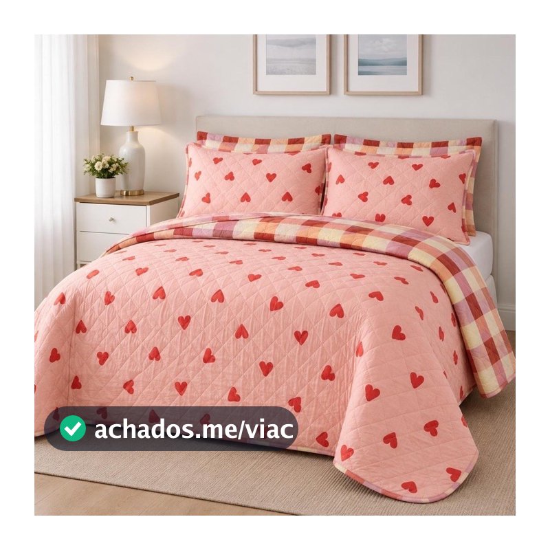 Kit Colcha Cobre Leito Bouti Casal Dupla Face com Viés