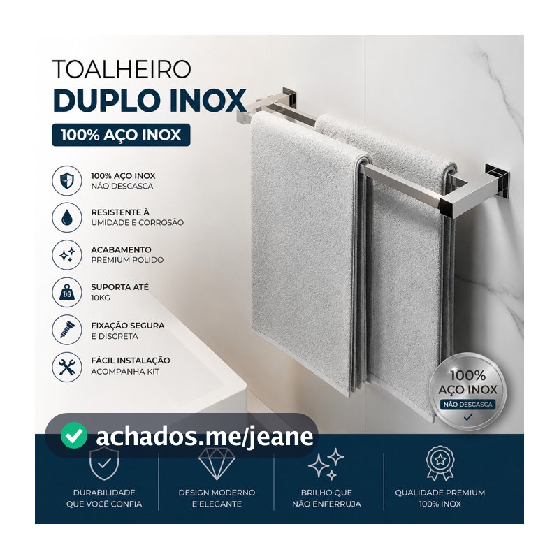 Porta Toalha Duplo De Banheiro 70cm Aço Inox 304 Q-TD70