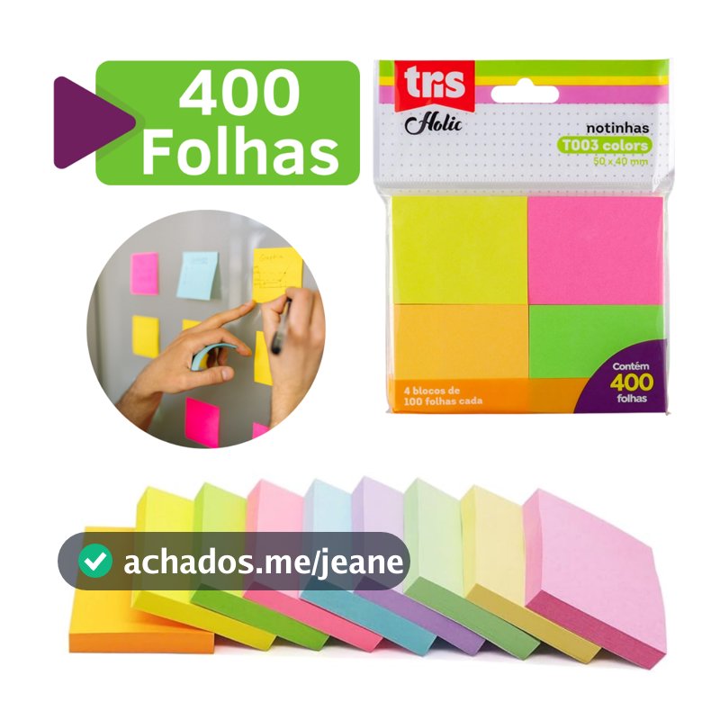 Kit Bloco Adesivo 50x40 Colorido 400 Folhas Adesivo Anotaçoes Fofo Pequeno Grande Caderno Livro