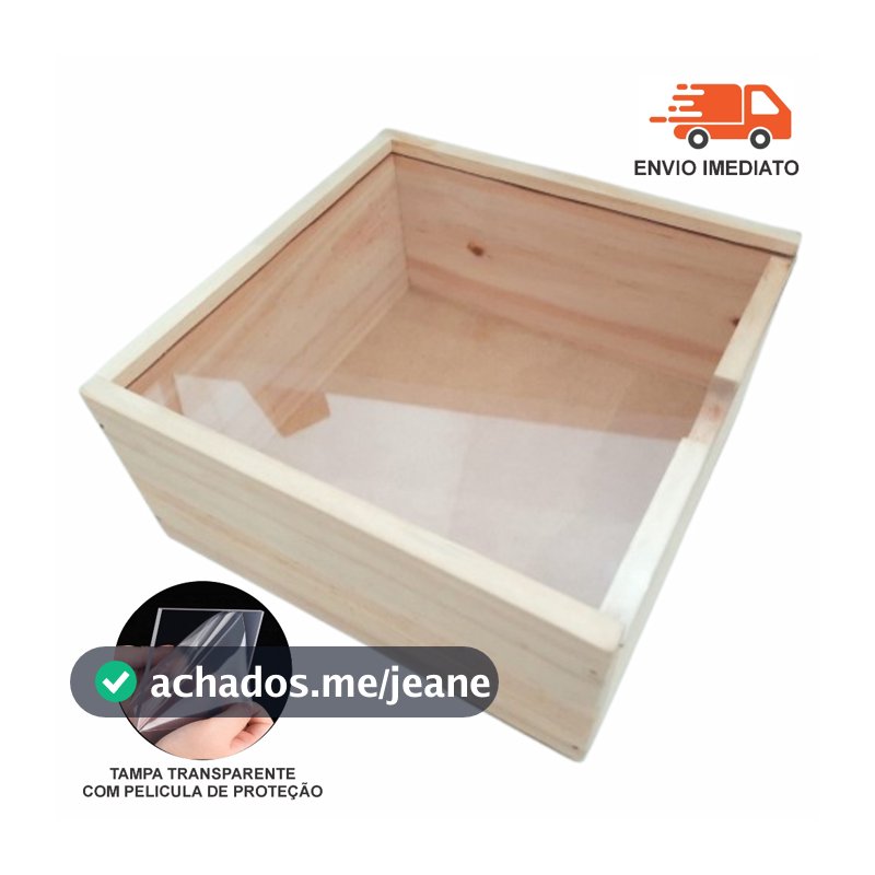 ENVIO IMEDIATO Caixa para Presente em Madeira Pinus com tampa acrílico transparente tipo estojo