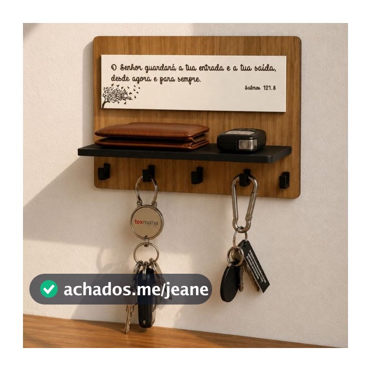 Porta Chaves Decorativo Com Prateleiras Para Oculos Carteira Cartas Contas  Mensagem Bíblica