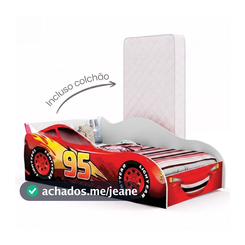 Caminha Infantil Carro Temática para Meninos com Adesivos de Personagens em MDF Acompanha Colchão - AV