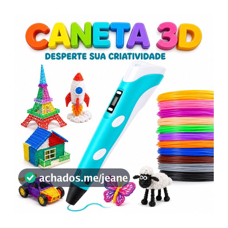 Caneta 3D Infantil Impressora com Tela LCD + Filamentos PLA ABS Desenho DIY Educativa