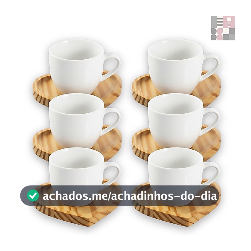 Kit Jogo de Xícaras 80 ML De Porcelana Café Expresso Com Pires Em Madeira Pinus