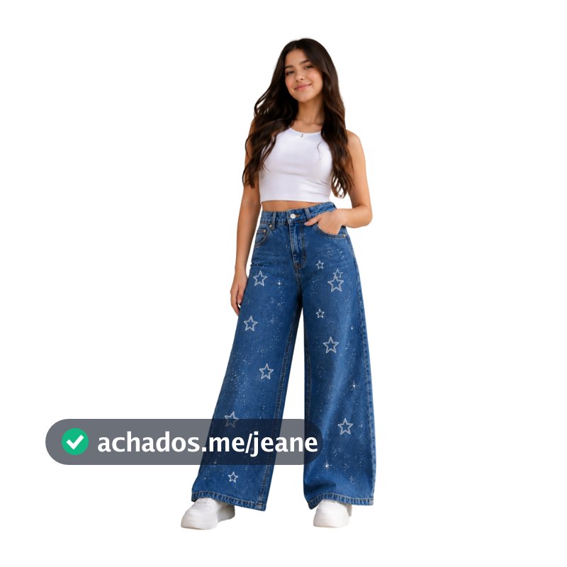 Calça jeans folgada wide leg pantalona infantil juvenil menina