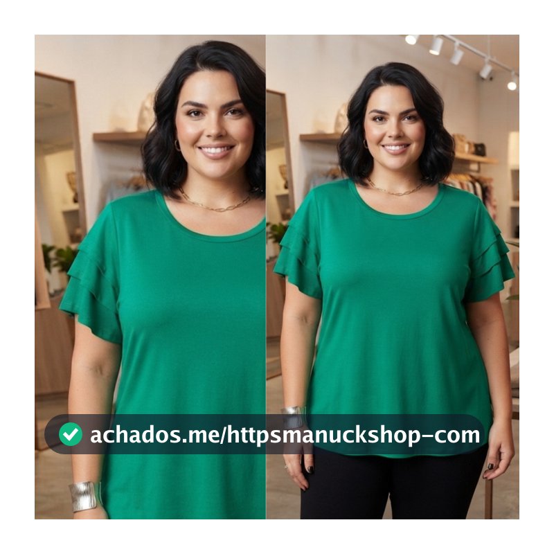Blusa Plus Size Feminina Básica Com Babado Manga Viscolycra Até 54 Soltinha Fresca