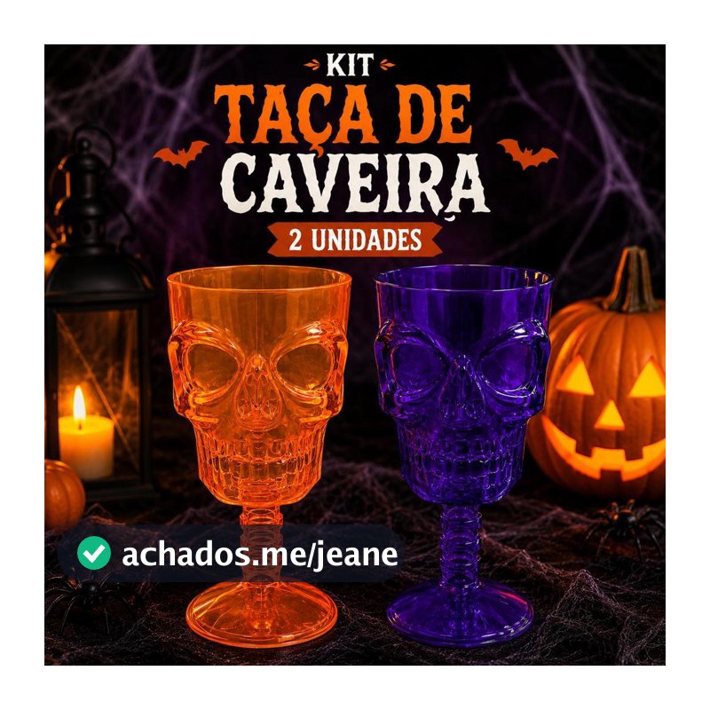 Kit 2 Taça de Caveira Colorida de Plástico Resistente Halloween