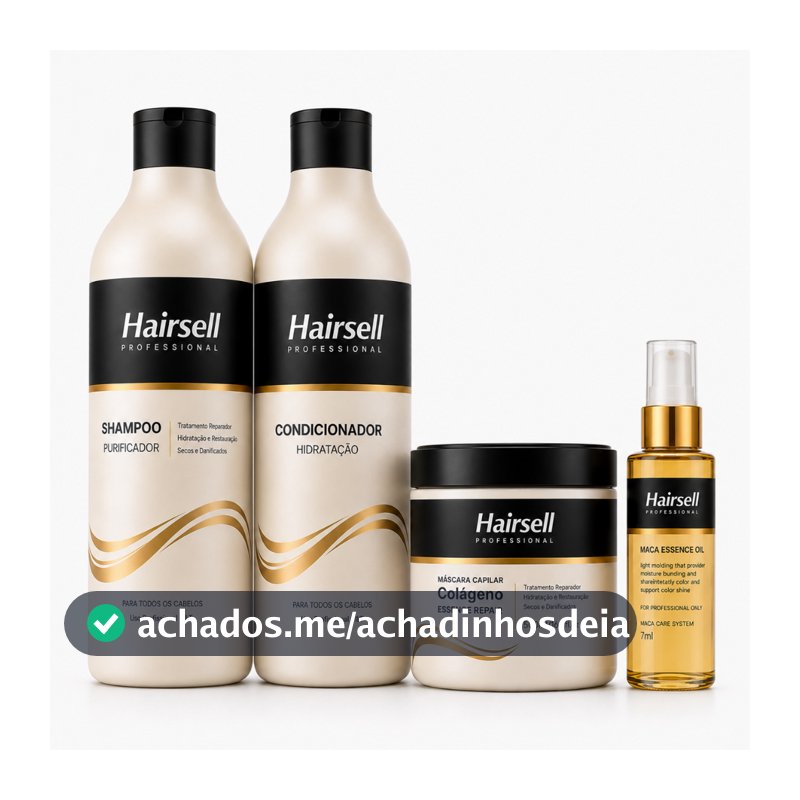 Kit Shampoo + Cond Purificador 1L Máscara Hidratação 500g Óleo Reparador 60ml Hairsell