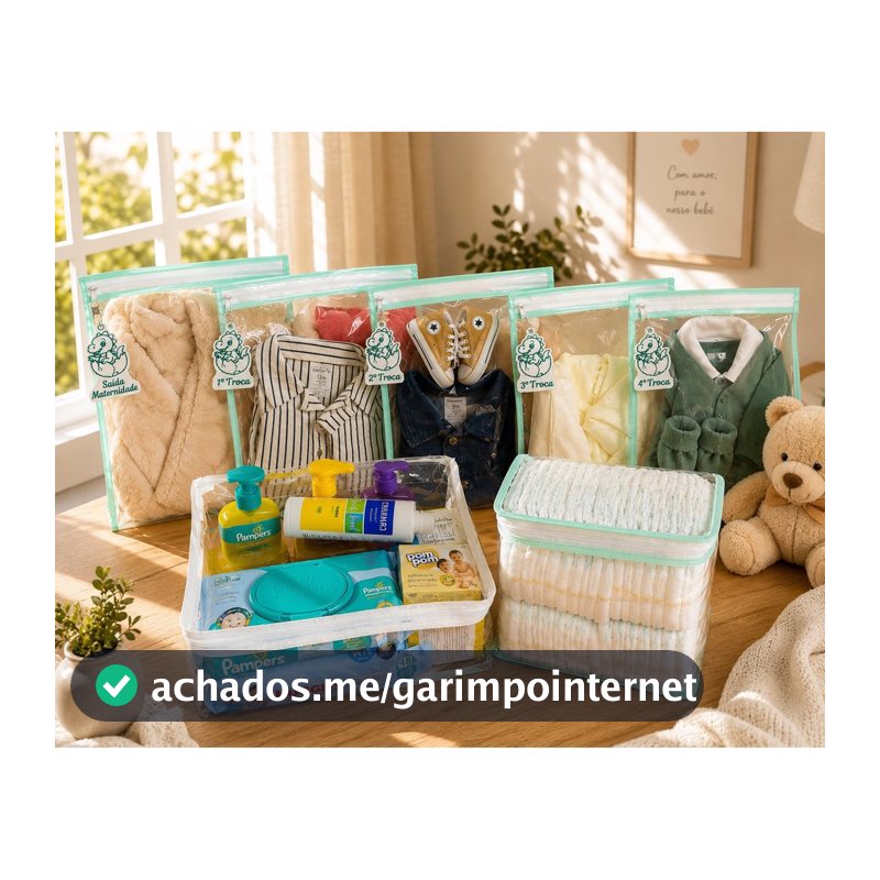 Kit Organizador Maternidade 5 SAQUINHO + 5 TAG + 1 PORTA FRALDA + 1 NECESSAIRE Bebê Mala Transparente