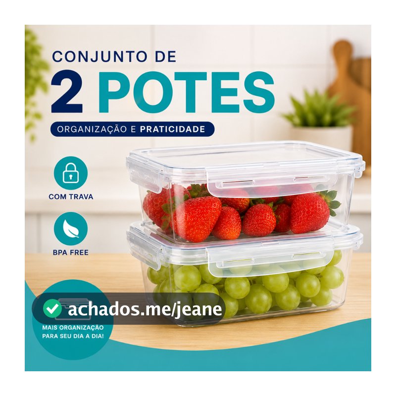 Kit 2 Potes Conjunto Vasilhas Alimentos Marmitinhas Plástico Empilháveis 800ml Com Trava e Sem Trava
