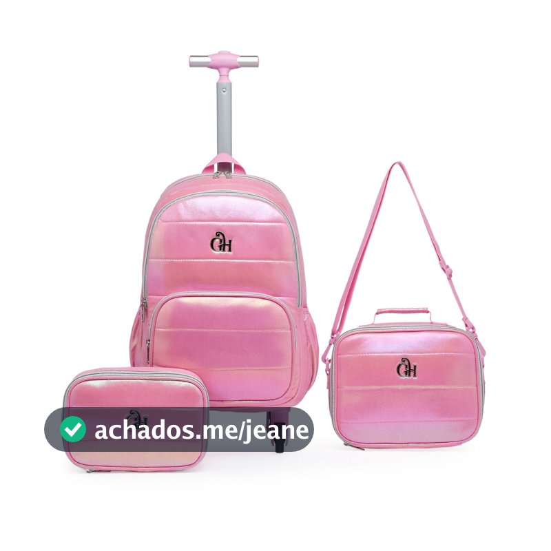 Kit Mochila Lancheira Estojo Espaçosa Rodinha Guelph Feminina