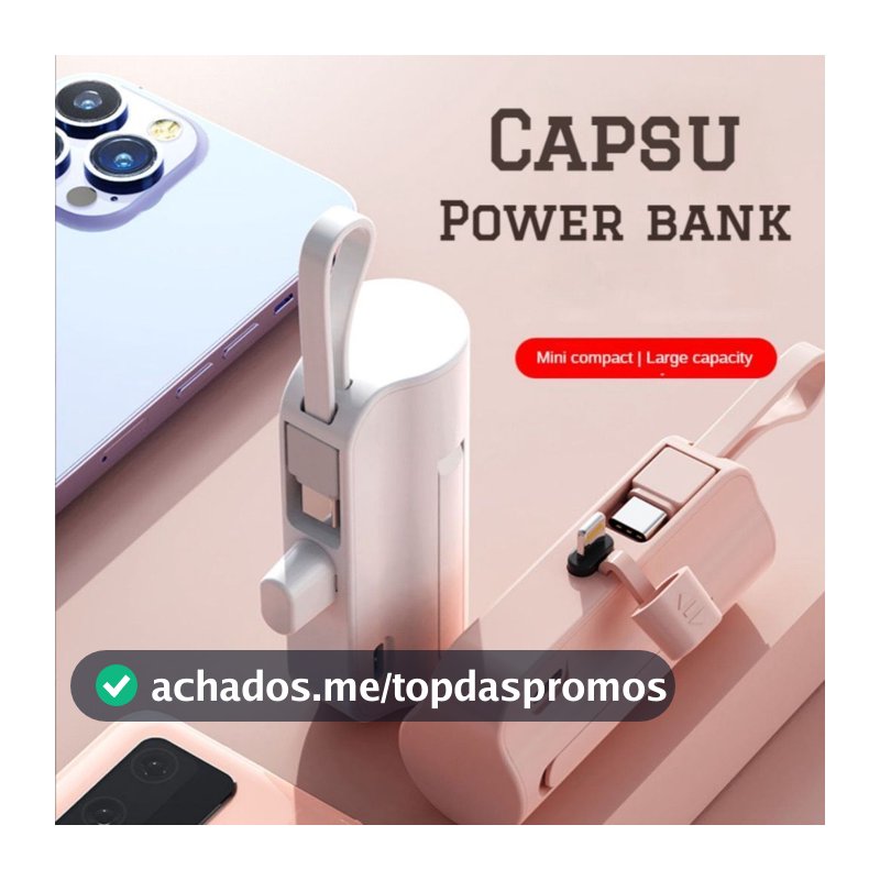Power Bank Mini Sem Fio 2em1 - 5000mAh, Bateria Portátil para iPhone e Celulares com USB-C