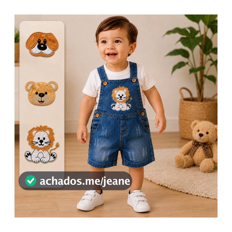 Jardineira Short Infantil Menino Jeans Menino Com Destroyed