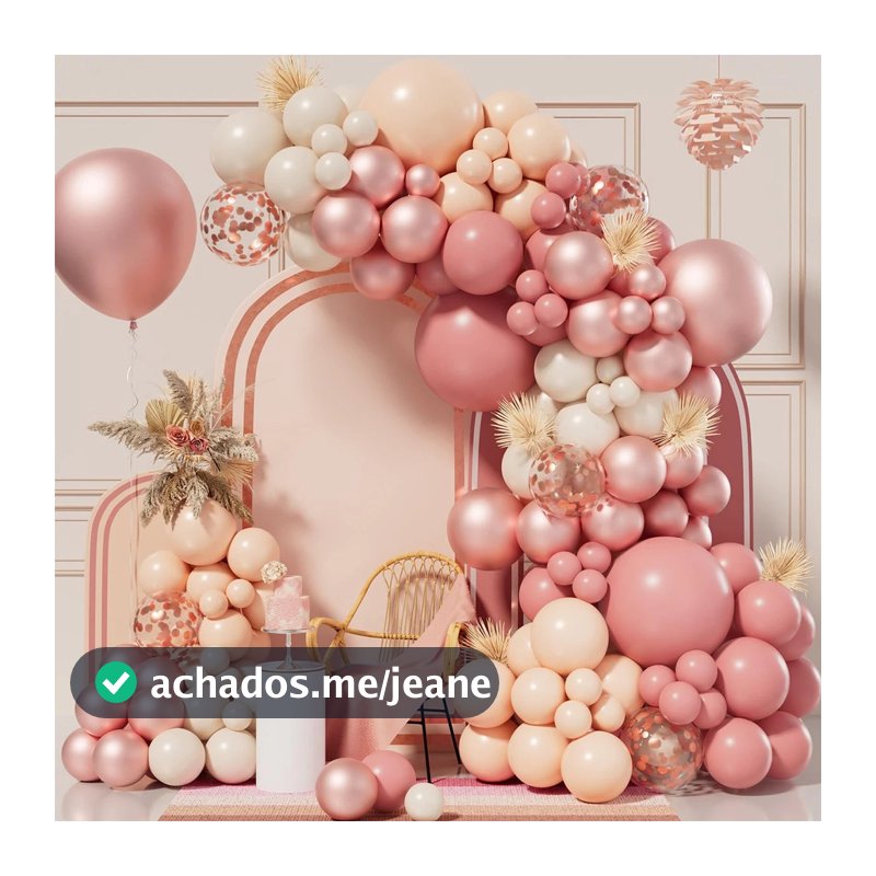 Kit 135 Balões Luxo Rose Gold Cromado Bege Arco Desconstruído Festa Decoração Aniversario Balão Látex + Fita