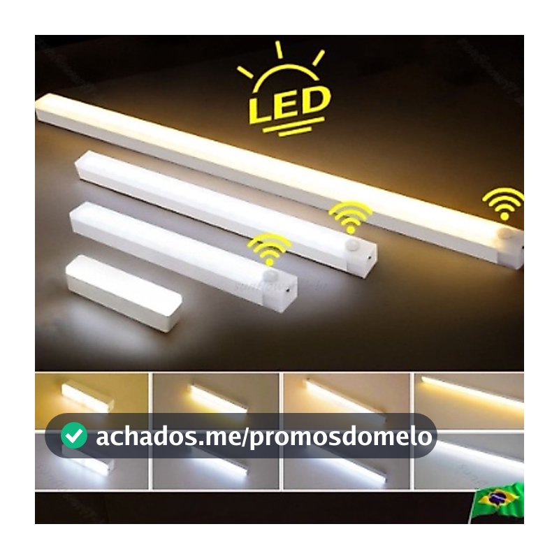 Lâmpada noturna LED com sensor sem fio USB recarregável cozinha guarda-roupa