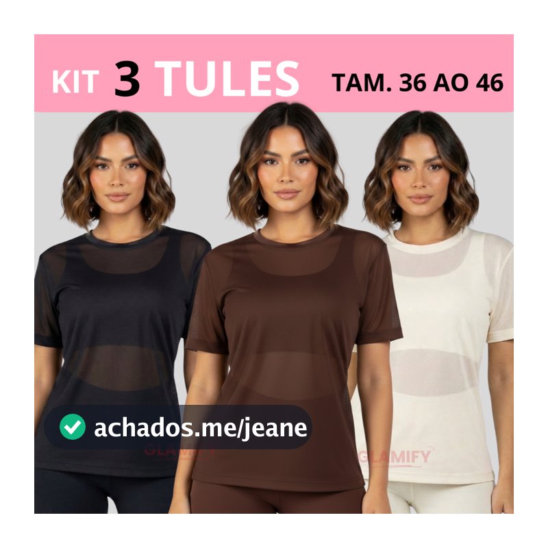 Kit 3 Blusa Tule Feminina Transparente de Academia Manga Curta Camisão Fitness Camiseta Treino