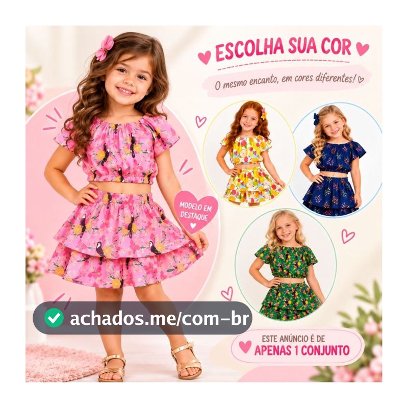 Roupa Infantil Menina Cropped + Saia Blusinha Verão